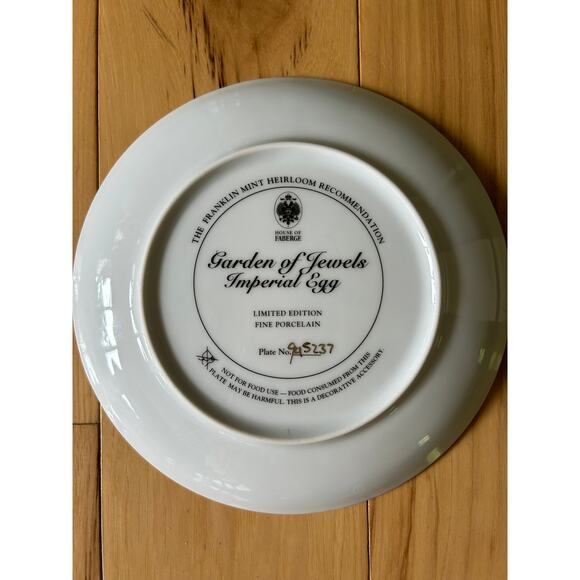 VTG HOUSE OF FABERGE FRANKLIN MINT Garden of Jewels Imperial Egg Plate 8" Green - Picture 3 of 6